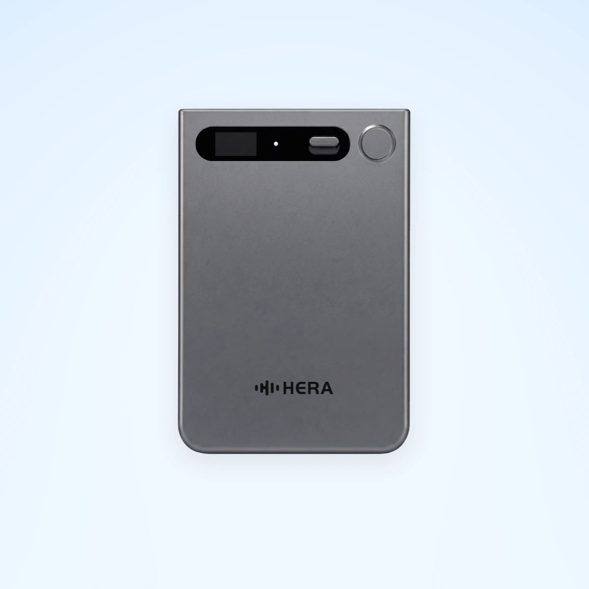 Gray Hera Card AI voice recorder on a pale blue square background