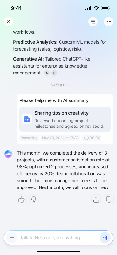 Ask Hera chat screen with a sourced answer